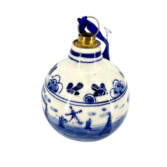 Delft Blue Merry Christmas Windmill Ceramic Ornament Netherlands - Picture 10 of 11